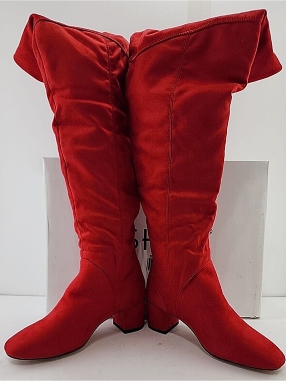Ashro Red Over-the-Knee Block Heel Boots